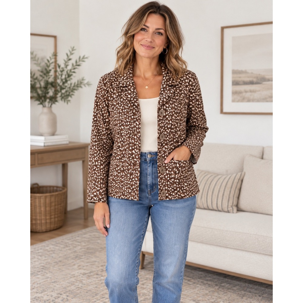 Christopher & Banks Brown Floral Cotton Blend Stretch Jacket Size Large Feminine